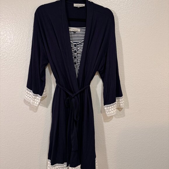 Angel Maternity Robe + Nighty | M | Navy and White Stipe, Lace trim | Never worn - Picture 1 of 7